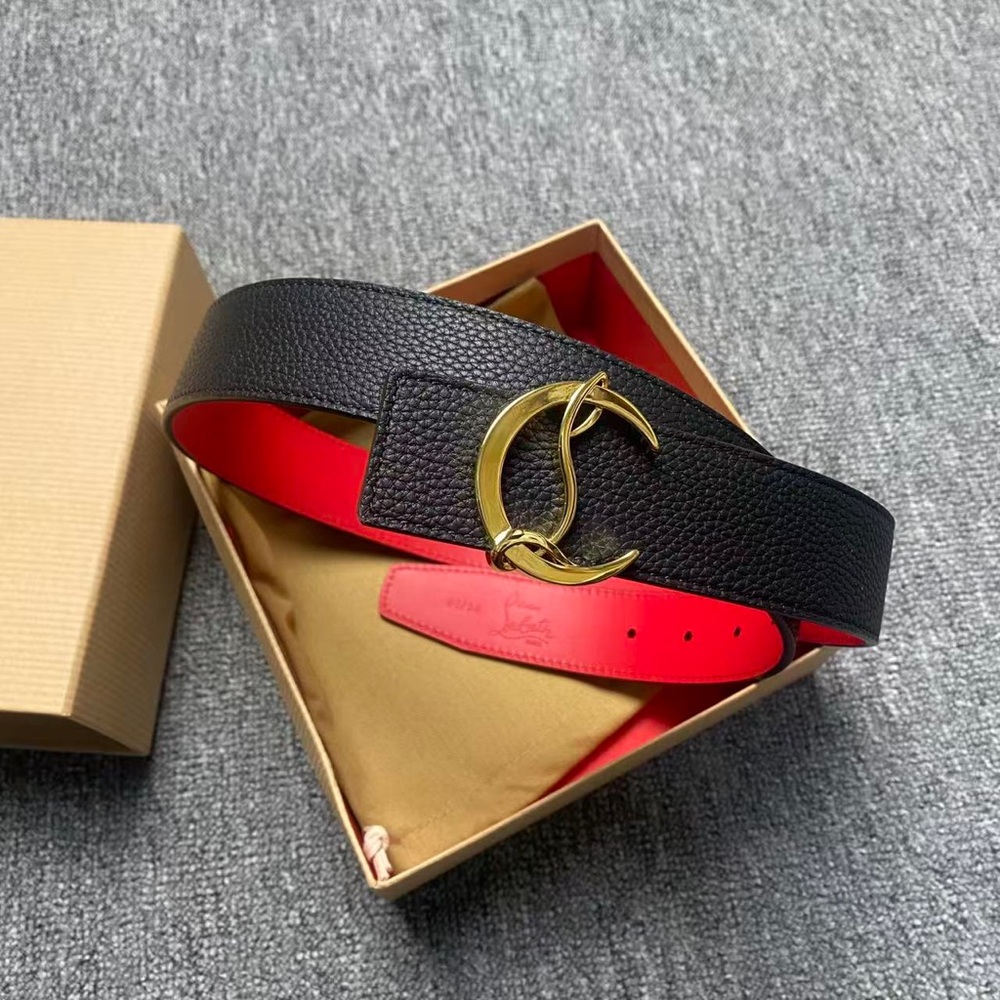 Christian Louboutin Reversible Belt Black/Red Leather Gold CL Buckle 85cm - Picture 3 of 5